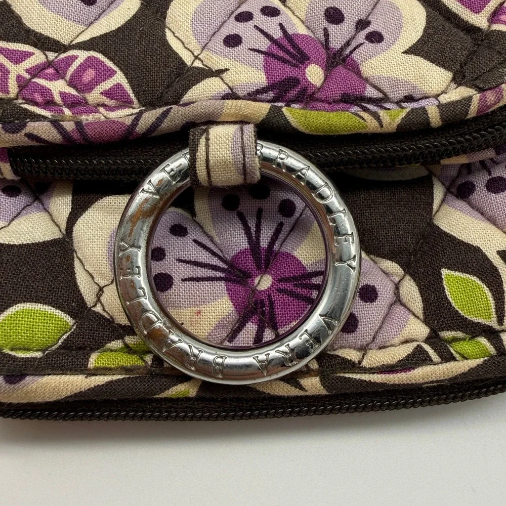 Vera Bradley Wristlet Wallet Brown Purple Floral Quilted Cotton